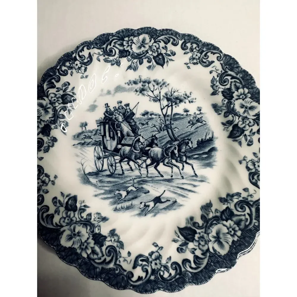 Johnson Bros England Blue Coaching Scenes Ironstone Hunting Country Plate